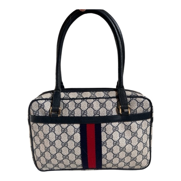 Vintage Gucci GG Supreme Sherry Line Navy Monogram Canvas Boston Bag - Picture 2 of 16